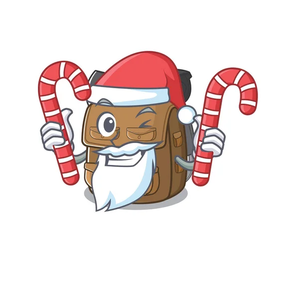 Mochila de senderismo feliz Scroll Personaje de dibujos animados en Santa con dulces — Vector de stock