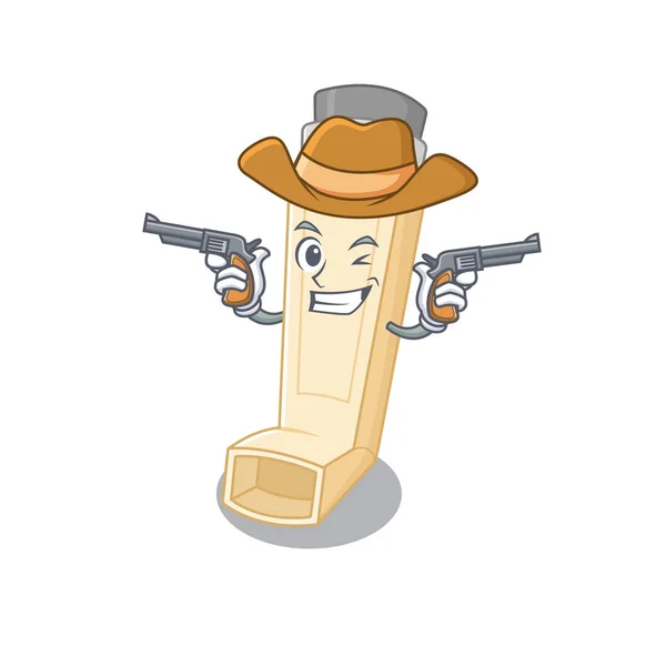 Asthma inhaler dressed as a Cowboy having guns — Stock Vector