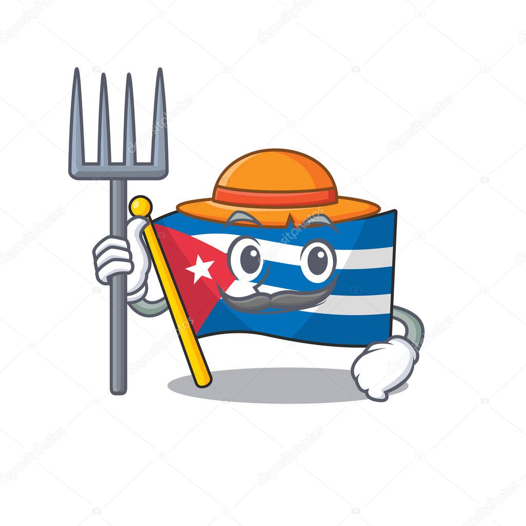 Happy Farmer flag cuba Scroll cartoon character with hat and tools