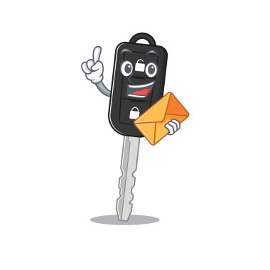 Cheerfully car key mascot design with envelope