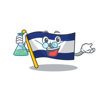 Komik ve zeki Profesör El Salvador bayrağı Cam tüp tutan maskot