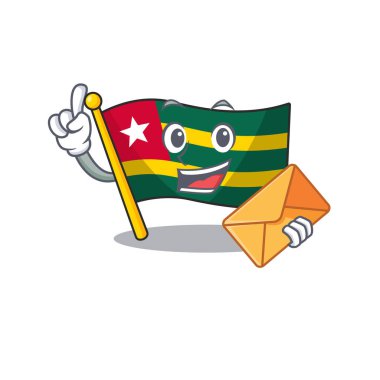 Mutlu yüz bayrağı zarf ile parşömen maskot tasarımı