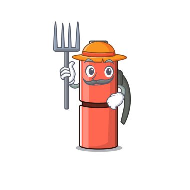 Mutlu çiftçi termos şişesi Şapkalı ve aletli çizgi film karakteri