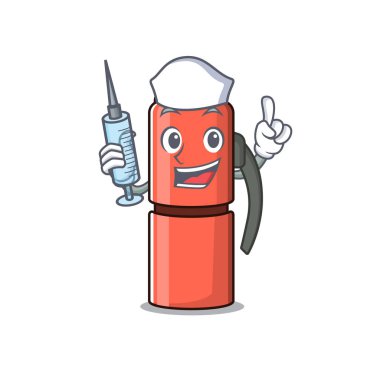 Şirin Hemşire termos şişesi. Elinde şırınga olan çizgi film stili.