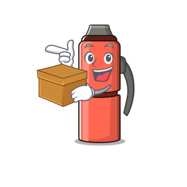 Termos şişesi. Çizgi film karakteri kutu getiriyor.