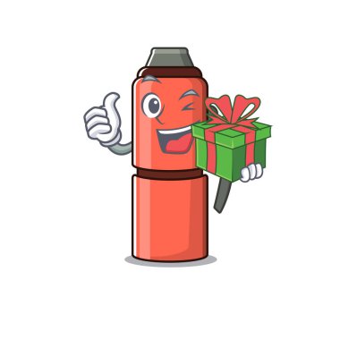 Mutlu yüz termos şişesi. Hediye kutusu olan karakter.