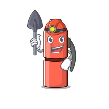 Kendine güvenen Miner termos şişesi. Çizgi film karakteri tasarımı.