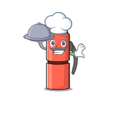 karikatür tasarımı termos şişesi tepside yemek olan bir aşçı olarak kaydır