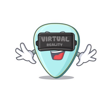 Sanal gerçeklik kulaklığı takan trend gitar plectrum karakteri