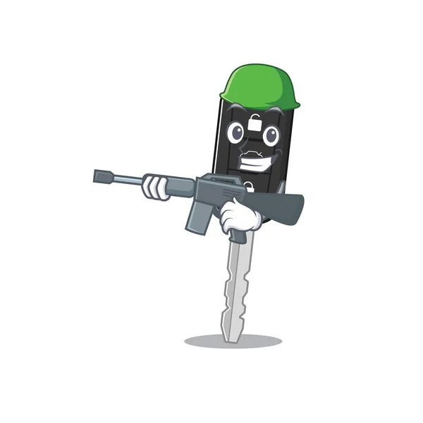 A cartoon design of car key Army with machine gun — 스톡 벡터