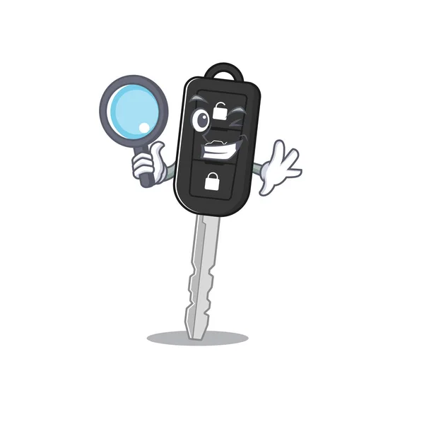 Cool y Smart coche clave Detective estilo mascota de dibujos animados — Vector de stock