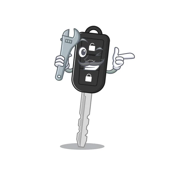 Diseño de personajes de dibujos animados clave de coche mecánico inteligente — Vector de stock