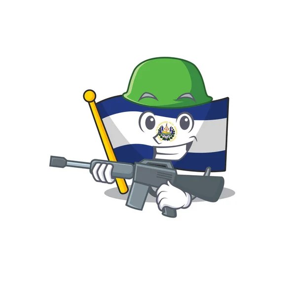 มัสคอตของธงเอลซัลวาดอร์ Scroll กองทัพกับปืนกล — ภาพเวกเตอร์สต็อก