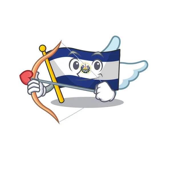 Cute flag el salvador Scroll Cupid cartoon character with arrow and wings — 스톡 벡터