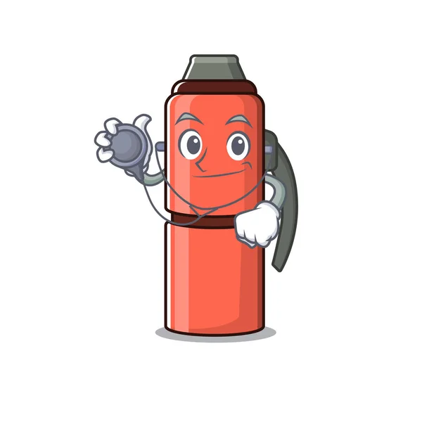 Lindo termo botella Desplazar personaje de dibujos animados en un Doctor con herramientas — Vector de stock