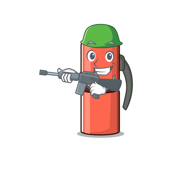 Una mascota de la botella de termo Scroll Army con ametralladora — Vector de stock