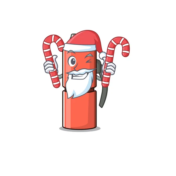 Happy thermos bouteille Scroll personnage de bande dessinée dans Santa avec des bonbons — Image vectorielle