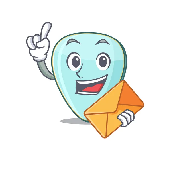 Cheerfully guitar plectrum mascot design with envelope — 스톡 벡터