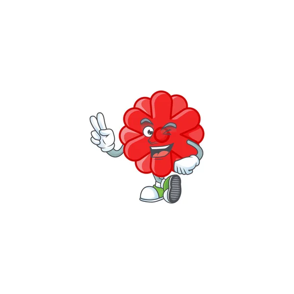 Diseño de la mascota de dibujos animados de la flor roja china con dos dedos — Vector de stock