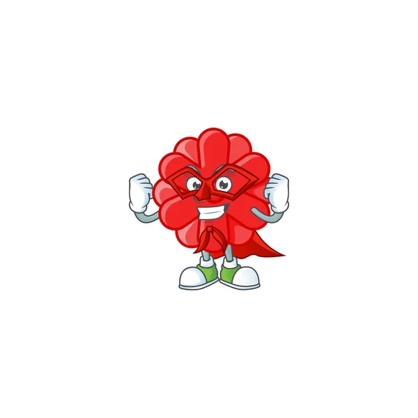 Smiley mascota de flor roja china vestida como un superhéroe — Vector de stock