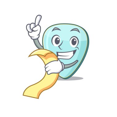 Menüsü olan komik bir gitar plectrum karakteri