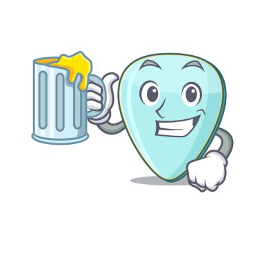 Büyük bir bardakla Mutlu gitar plectrum maskot tasarımı