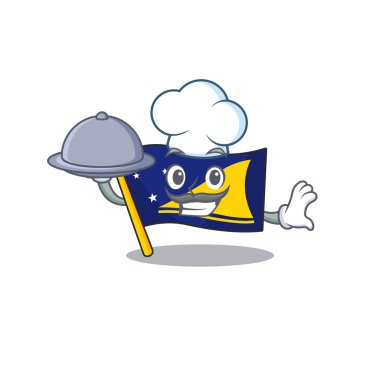 karikatür tasarımı bayrağı tokelau tepside yemek olan bir şef olarak parşömen