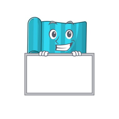 Yoga şiltesi. Çizgi film karakteri stili tahtayla sırıtıyor.