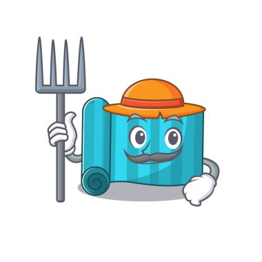 Mutlu Çiftçi yoga şiltesi Şapkası ve aletleri olan çizgi film karakteri