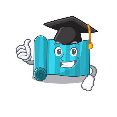 Mutlu yoga yatağı. Siyah mezuniyet şapkası takıyor.