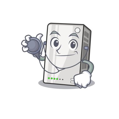 Akıllı ve havalı bir güç bankası çizgi film karakteri araçları ile bir Doktor