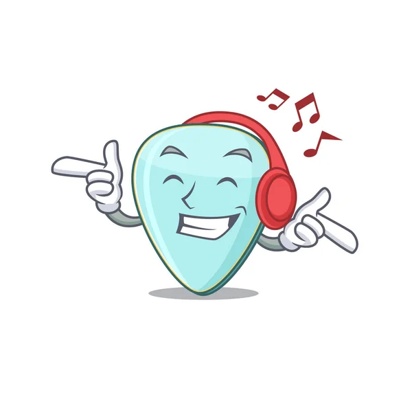 Escuchar música guitarra plectrum mascota dibujos animados diseño de personajes — Vector de stock