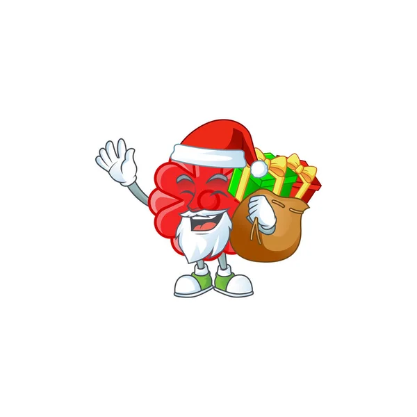 Weihnachtsmann chinesische rote Blume cartoon figur design mit box von geschenk — Stockvektor