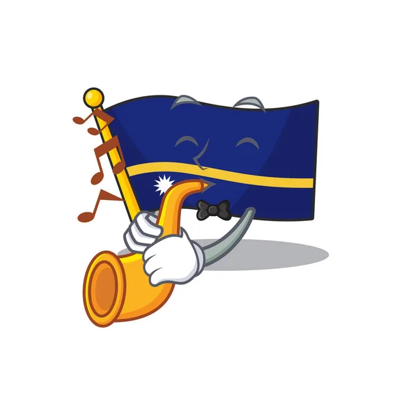 Bandeira nauru Scroll desenho animado personagem desempenho com trompete — Vetor de Stock
