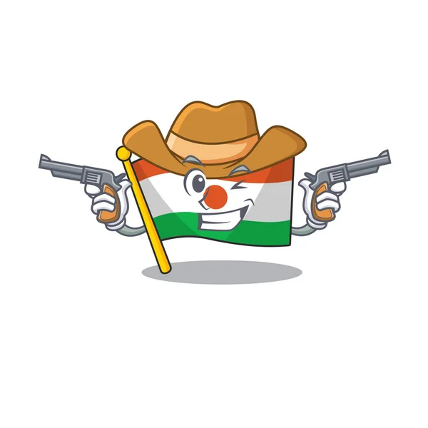 Flag niger Scroll mascot performed as a Cowboy with guns — 스톡 벡터