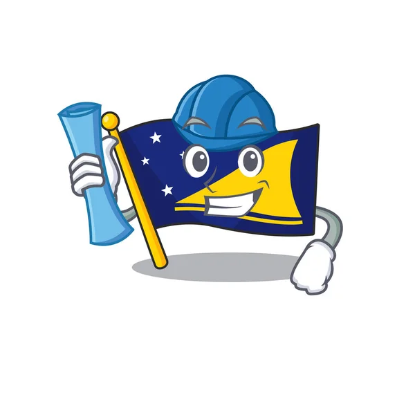 Cheerful Architect bandeira tokelau Rolagem com estampas azuis e capacete azul —  Vetores de Stock
