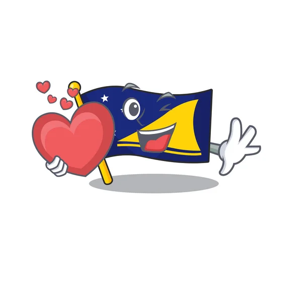 Αστεία σημαία πρόσωπο tokelau Κύλιση χαρακτήρα κινουμένων σχεδίων με καρδιά — Διανυσματικό Αρχείο