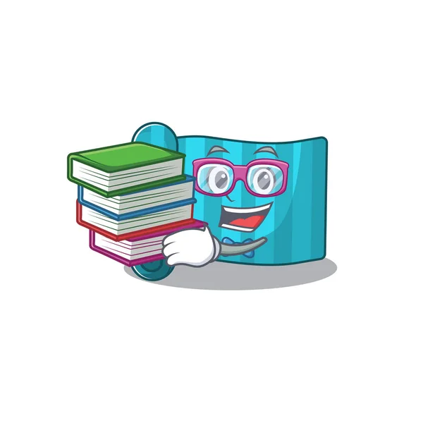 Colchão de ioga de estudante inteligente Desenhos animados de mascote de rolagem com livro — Vetor de Stock