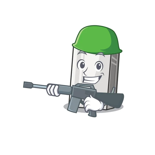 A cartoon design of power bank Army with machine gun — Stock Vector