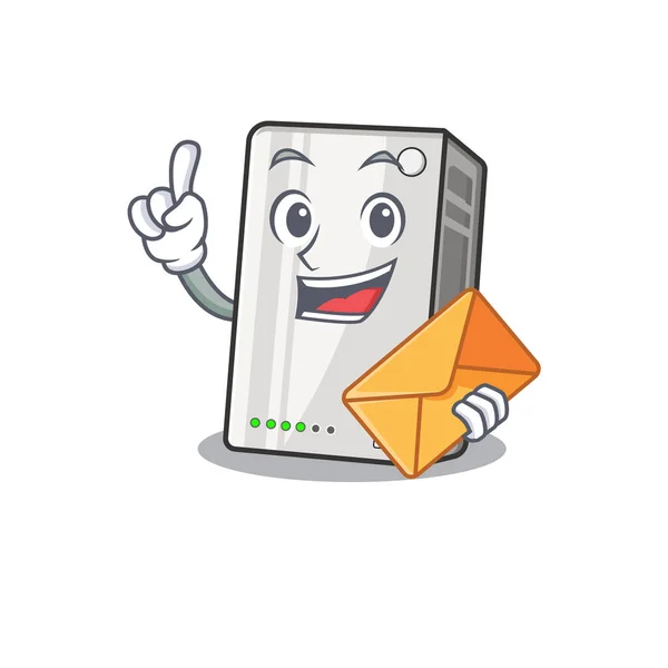 Cheerfully power bank mascot design with envelope — 스톡 벡터