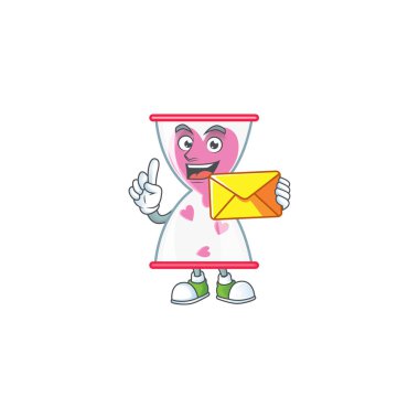 Zarflı neşeli bir şekilde saat kum maskotu tasarımı.