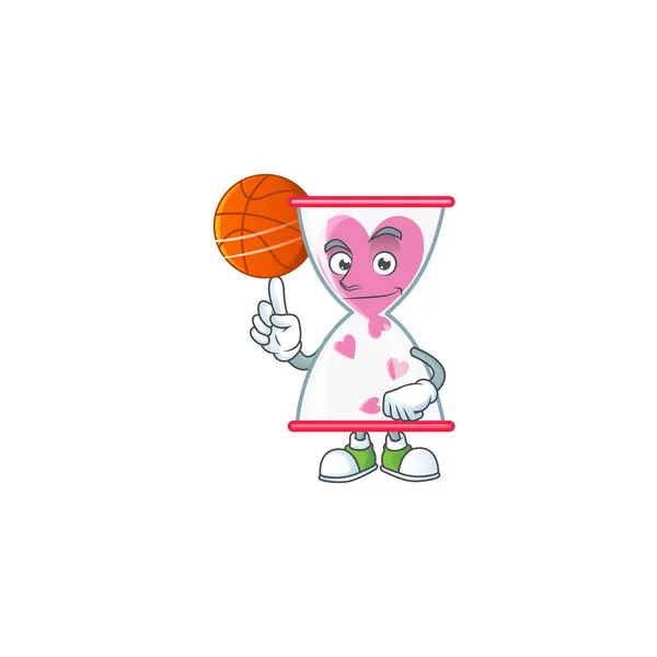 Zdravá láska hodiny písek kreslený postava hraje basketbal — Stockový vektor