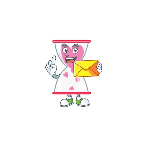 Cheerfully love clock sand mascot design with envelope — 스톡 벡터