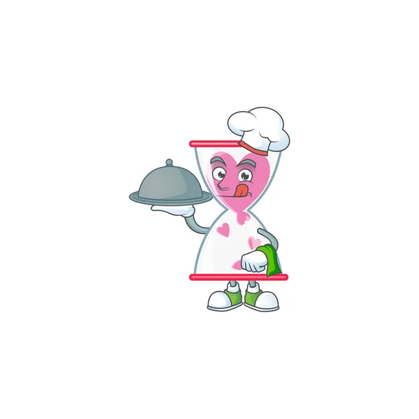 Diseño de dibujos animados de arena reloj de amor como un chef que tiene comida en bandeja — Archivo Imágenes Vectoriales
