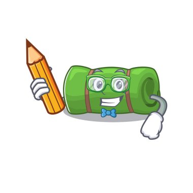 Havalı akıllı öğrenci kamp paspası Kalem tutan karakter