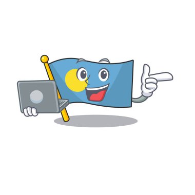 Şirin ve akıllı palau parşömeni dizüstü bilgisayarla çalışıyor