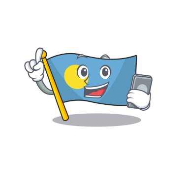 Flag Palau Scroll 'un çizgi film karakteri telefonla konuşuyor