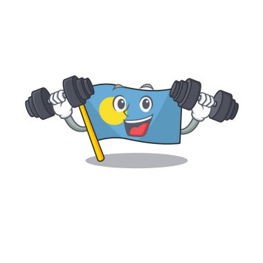 Spor salonu bayrağı, elinde halter tutan karikatür karakteri.