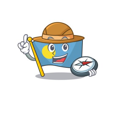 Flag palau parşömeni Bir pusula ile stilize Explorer