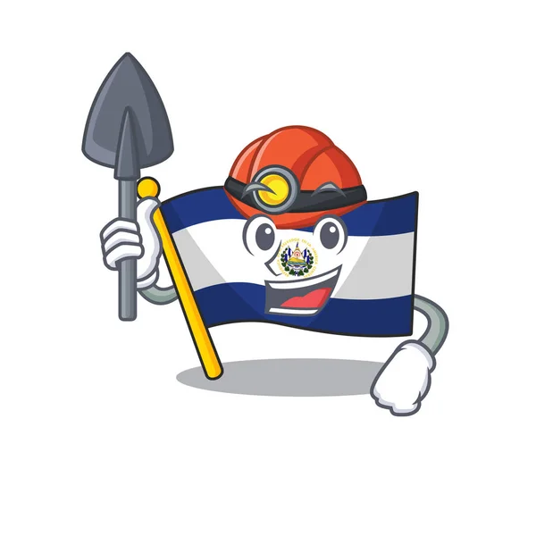 Cool confident Miner flag el salvador Scroll cartoon character design — Stock Vector